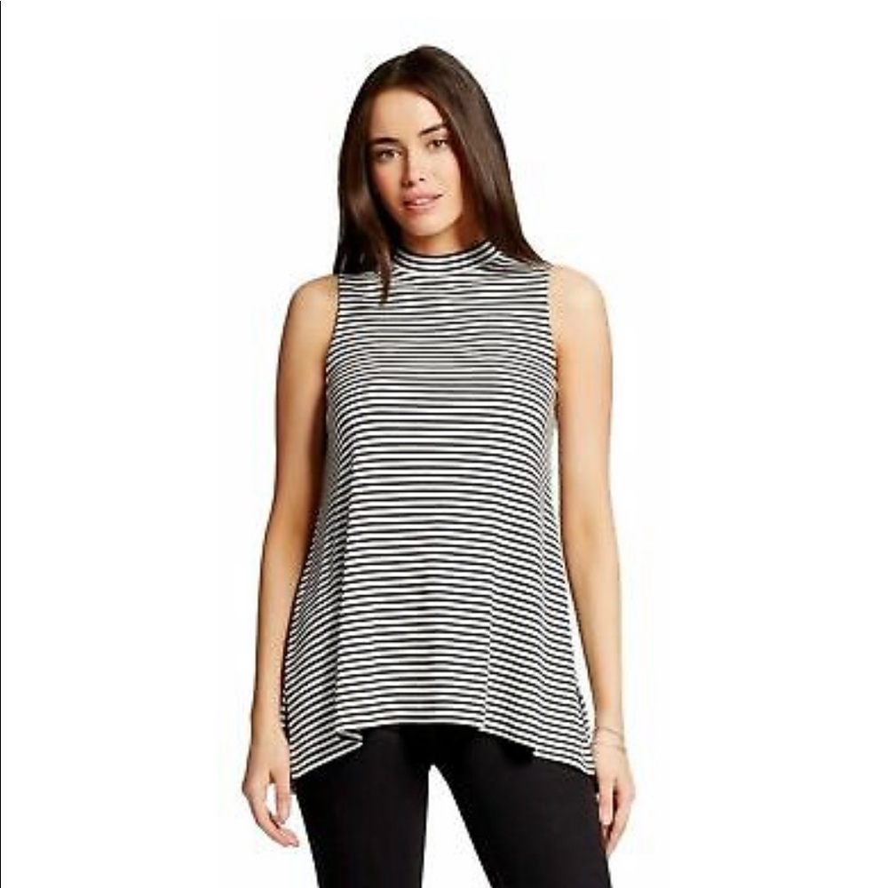 Black and white stripe high neck tank